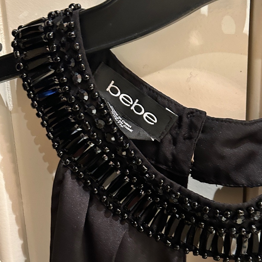 bebe Black Jeweled Halter Evening Dress